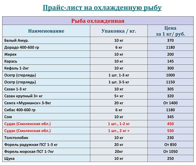 Охлажденная рыба прайс-лист на АВГУСТ 2025 года. 