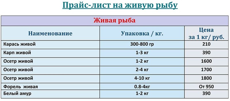 Прайс-лист живая рыба оптом цена на МАЙ 2025 года. 