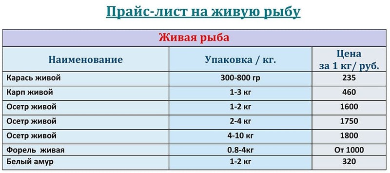 Прайс-лист живая рыба оптом цена на АВГУСТ 2025 года. 