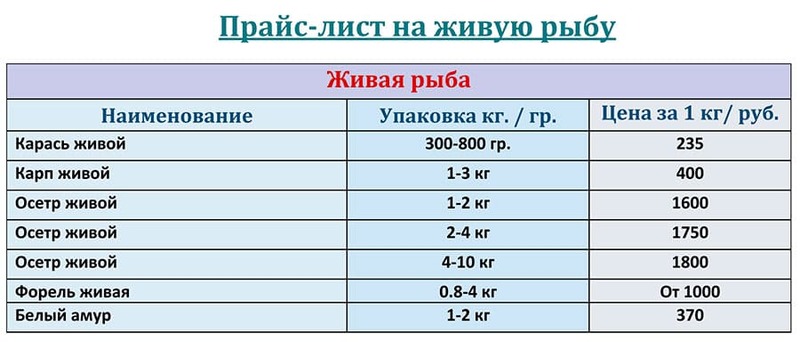 Прайс-лист живая рыба оптом цена на ДЕКАБРЬ 2025 года.